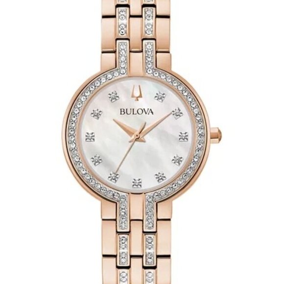 Bulova Women's Crystal Accent Quartz Rose Gold Watch 30MM 98X135 - Picture 1 of 4